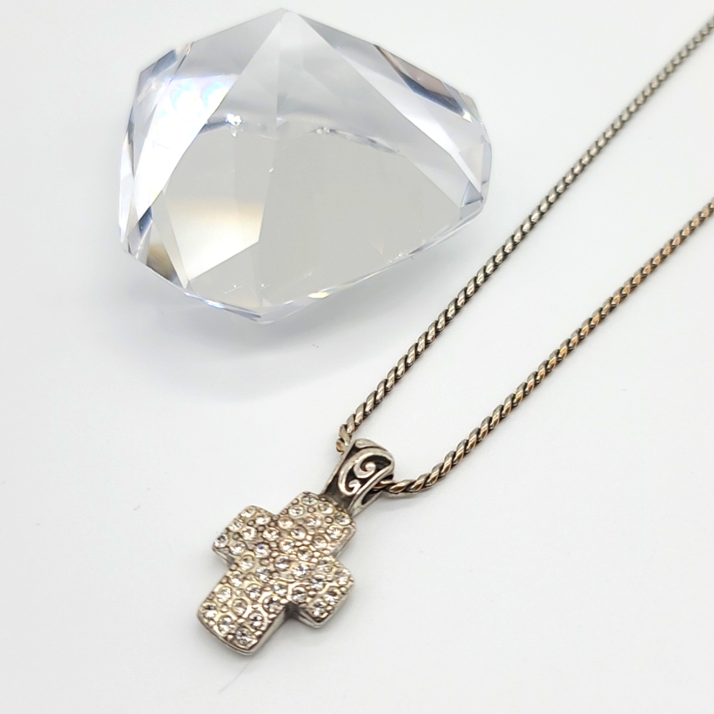 $68 Brighton "SACRED CROSS" Reversible Swarovski Crystal & Open Scrollwork Neck!